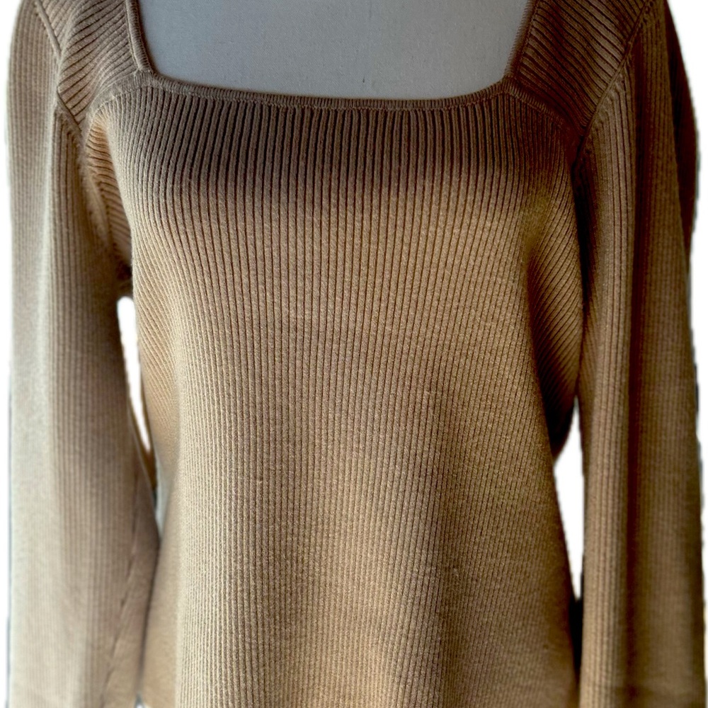 Lulu's Tan Ribbed Crew Neck Sweater